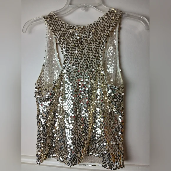 Abercrombie and Fitch Sheer Gold Sequin Sleeveless Top XS New Years Party - Picture 6 of 6